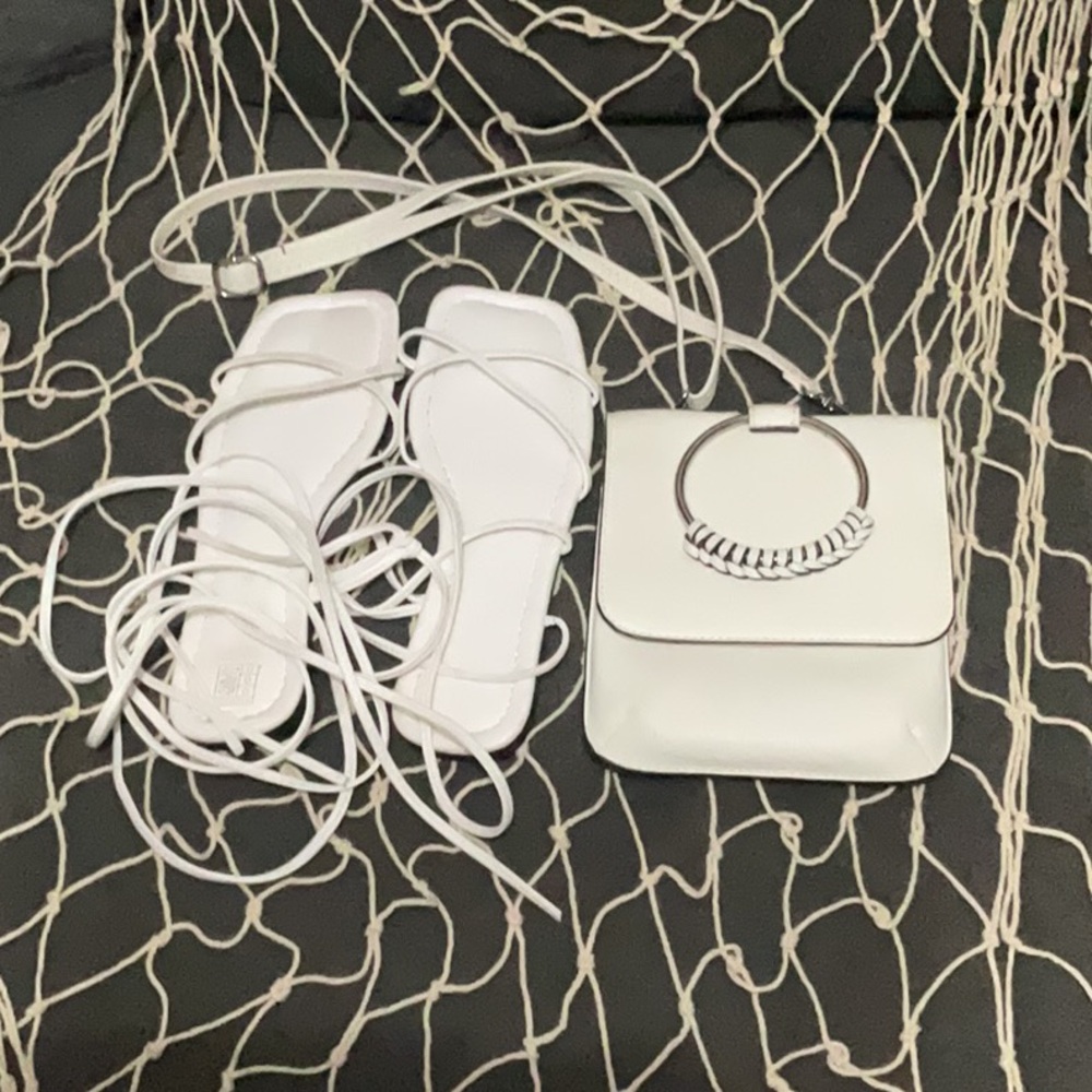 White Sandals and Handbag Set